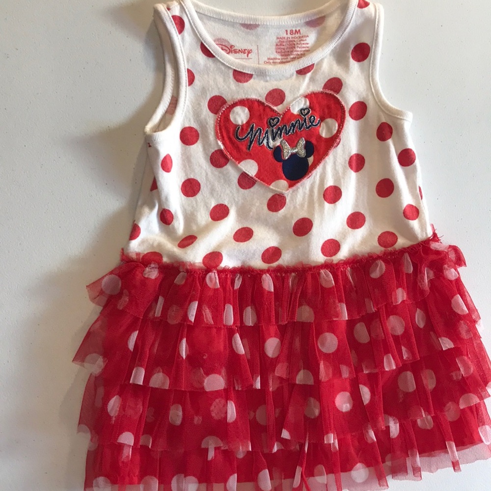 DISNEY Minnie Mouse Girls Toddler 18M Tank Top Tutu Red & White Polka Do…
